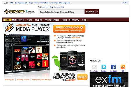 Winamp website in 2011