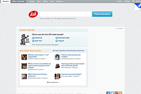 Ask.com website in 2012