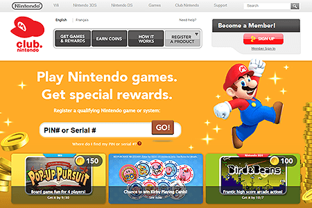 Club Nintendo website in 2012