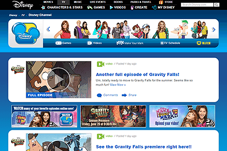 Disney Channel website in 2012