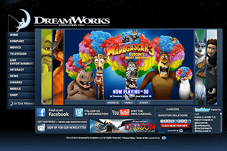DreamWorks Animation flash website in 2012