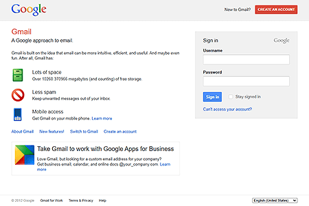Gmail website in 2012