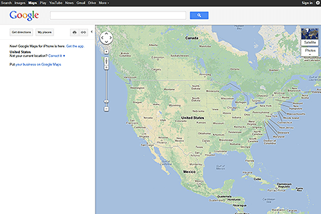 Google Maps website in 2012