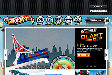 Hot Wheels website in 2012