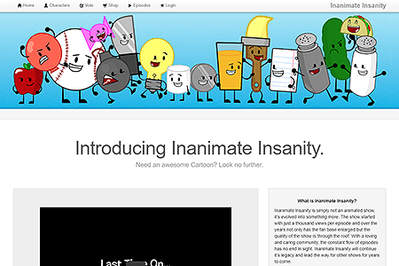 Inanimate Insanity website in 2012
