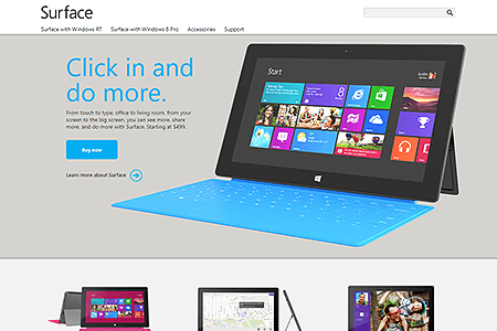 Microsoft Surface website in 2012