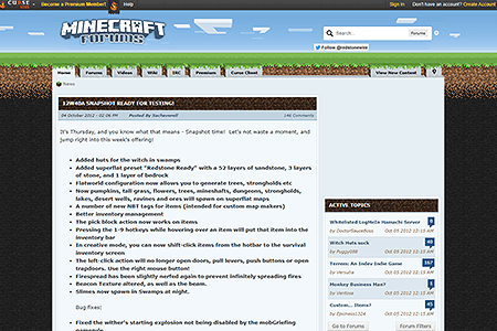 Minecraft Forum website in 2012