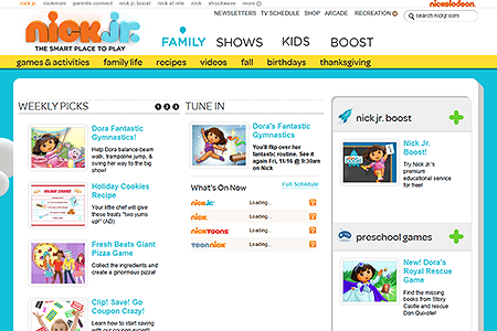 Nick Jr. website in 2012