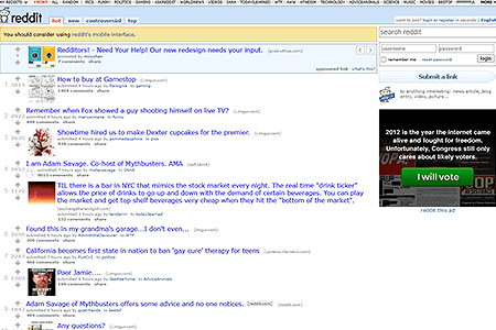 Reddit website in 2012