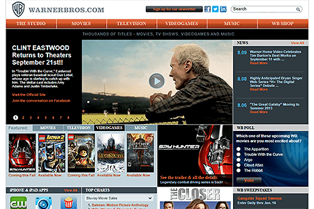 Warner Bros. website in 2012