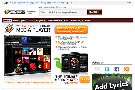 Winamp website in 2012
