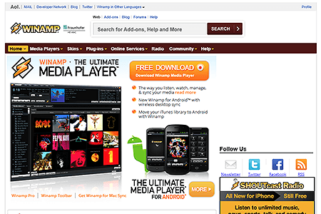 Winamp website in 2013