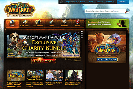 World of Warcraft website in 2013