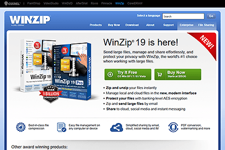 WinZip website in 2014