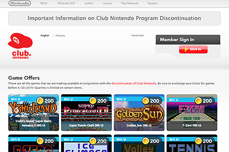Club Nintendo website in 2015