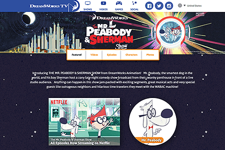 The Mr. Peabody & Sherman Show website in 2015
