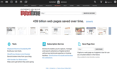 Wayback Machine website in 2015