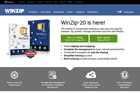 WinZip website in 2015