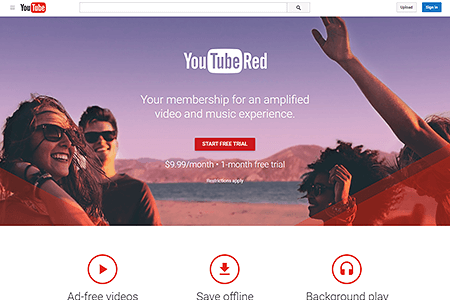 YouTube Red website in 2015