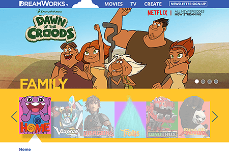 DreamWorks Animation website in 2016