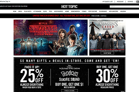 Hot Topic website in 2016