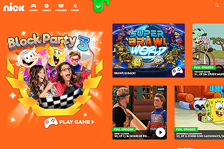 Nickelodeon website in 2016