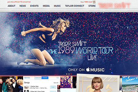 Taylor Swift website in 2016