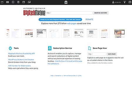 Wayback Machine website in 2016