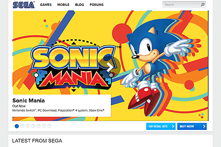 SEGA website in 2017