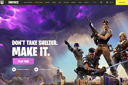 Fortnite website in 2018