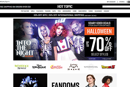Hot Topic website in 2018