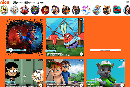 Nickelodeon website in 2018