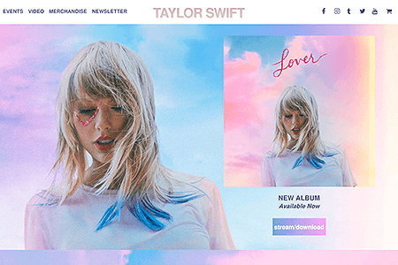 Taylor Swift website in 2019