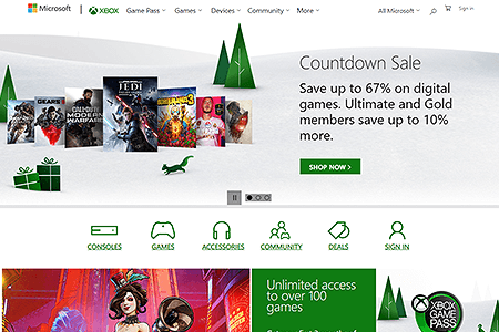 Xbox website in 2019