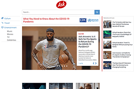 Ask.com website in 2020