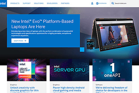 Intel website in 2020