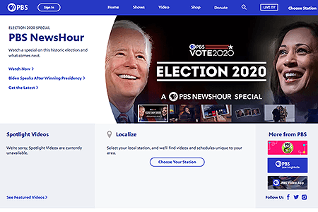 PBS website in 2020