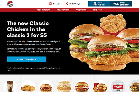 Wendy's website in 2020