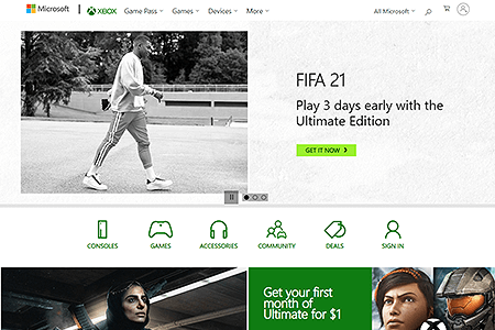 Xbox website in 2020