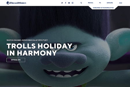 DreamWorks website in 2021
