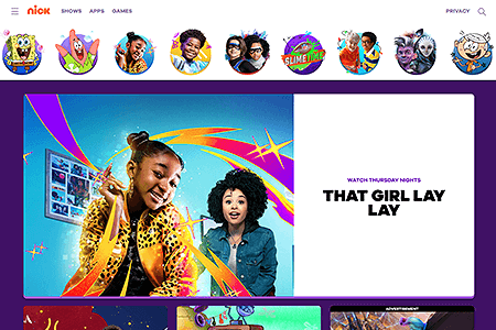Nickelodeon website in 2021