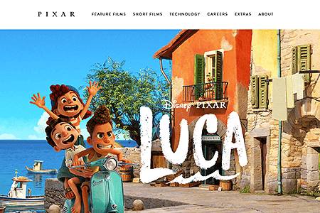 Pixar website in 2021