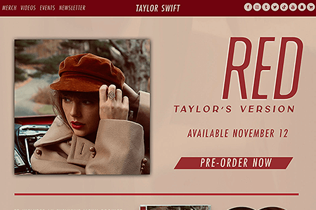 Taylor Swift website in 2021