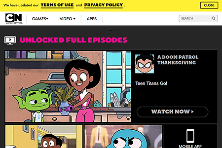 Cartoon Network website in 2022