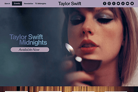 Taylor Swift website in 2022