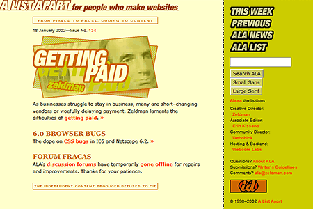 A List Apart website in 2002