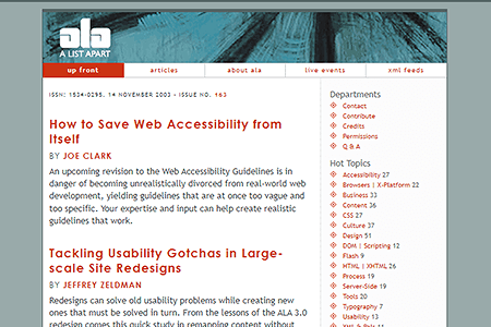 A List Apart website in 2003