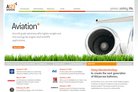 A123Systems website in 2007
