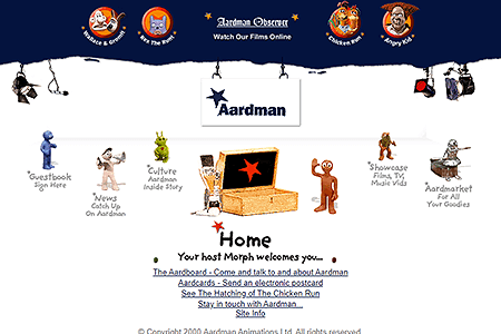 Aardman Animations website in 2000