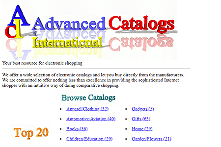 Advanced Catalogs website in 1996